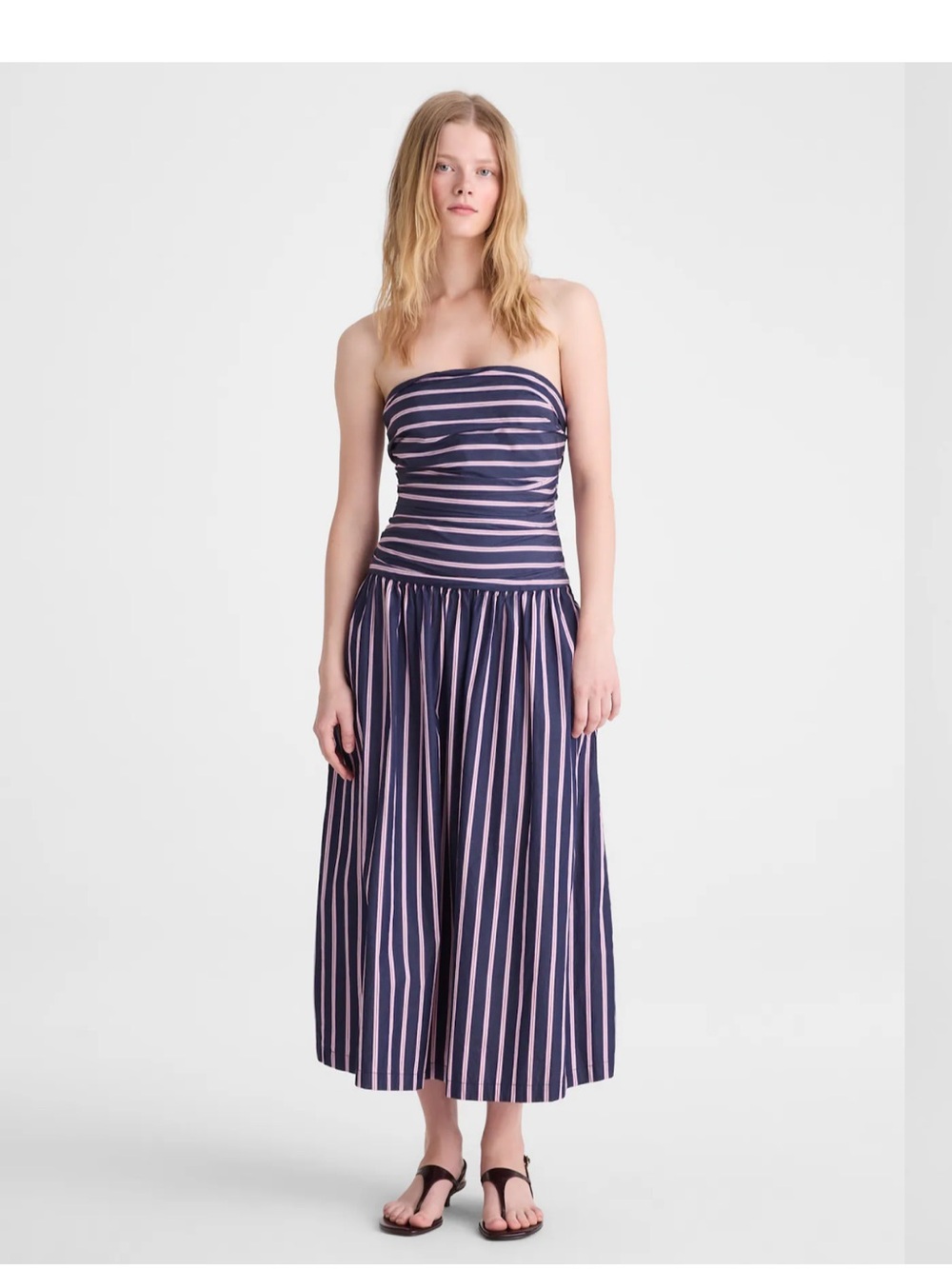 Madewell Strapless Ruched Midi Dress in Poplin